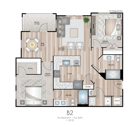 The Southbrook Apartments in Leander, Texas B2 Floor Plan